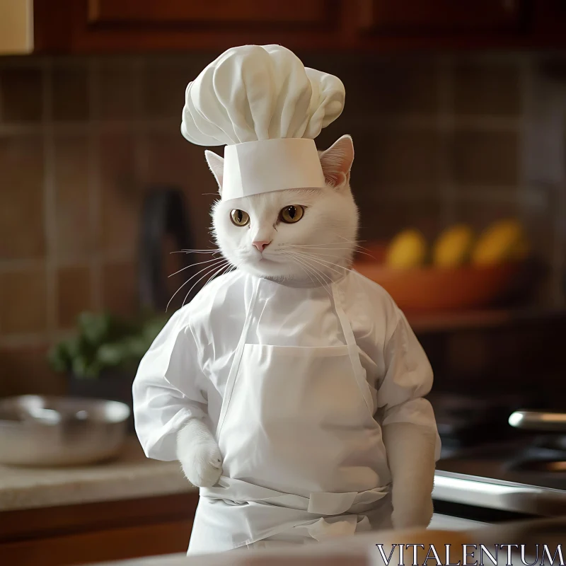 Chef Cat Preparing Recipes in Kitchen AI Image