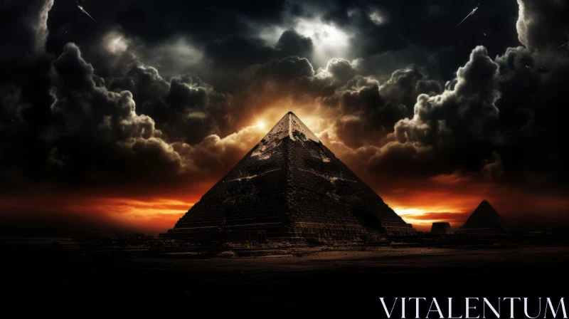 Ancient Pyramid in the Night | Chiaroscuro Lighting | Dramatic Skies AI Image