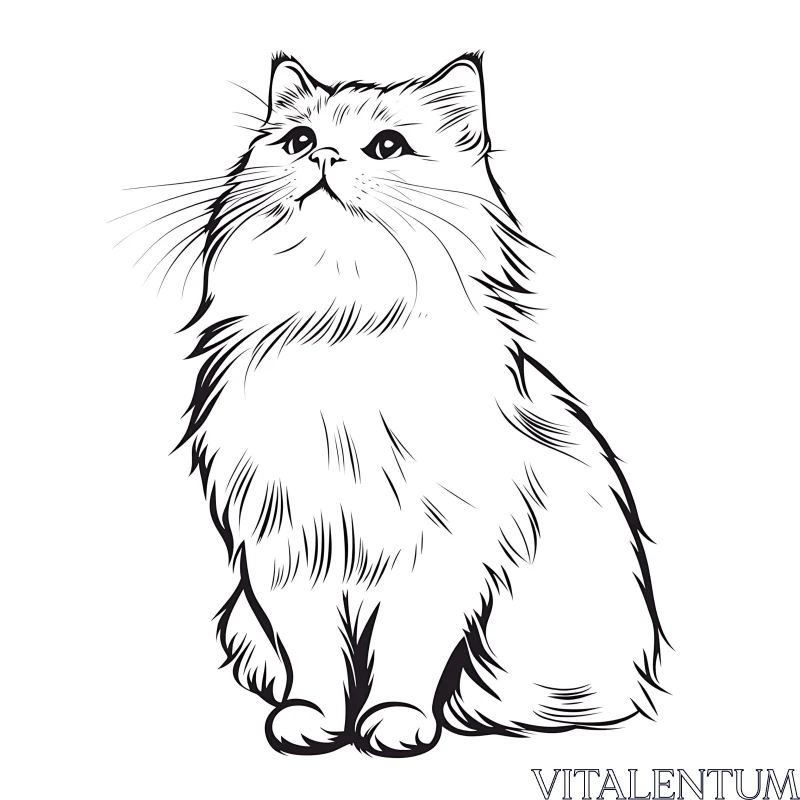 AI ART Fluffy Cat Illustration in Line Art