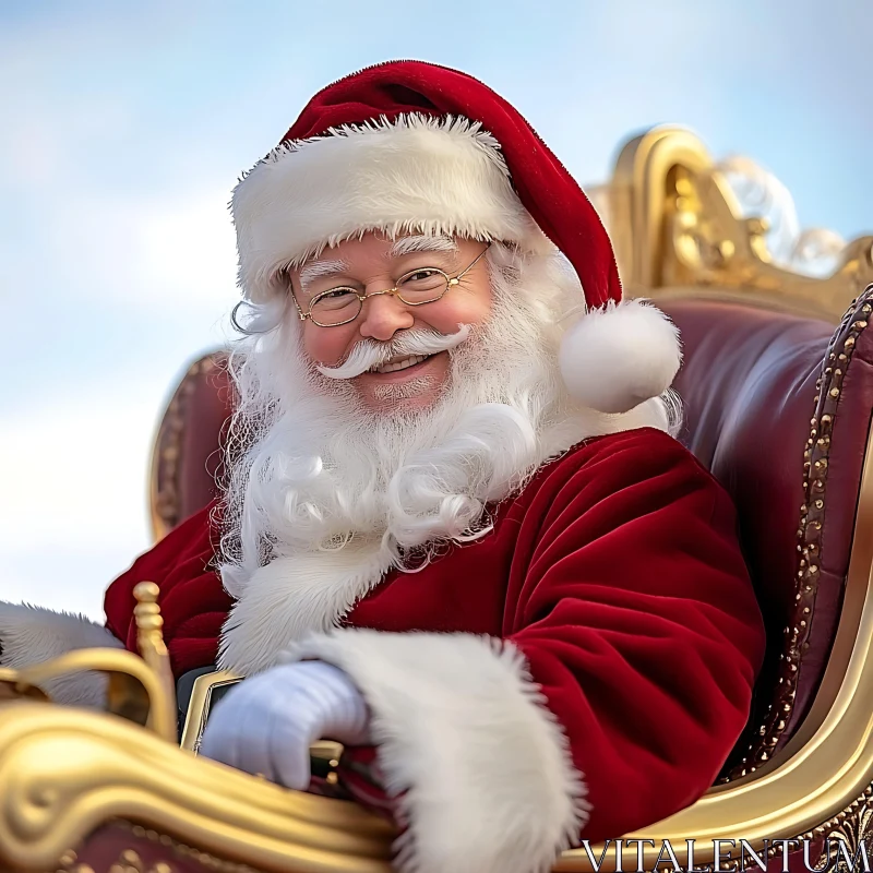 Jolly Santa Claus in Golden Chair AI Image