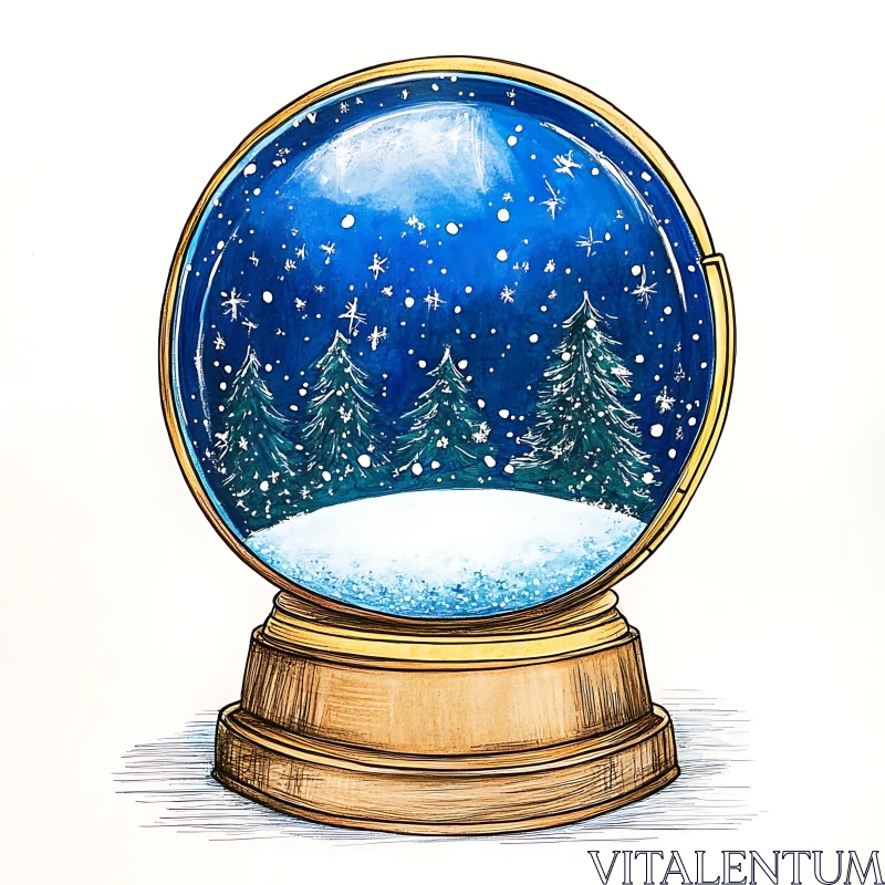 Elegant Snow Globe with Evergreen Trees and Night Sky AI Image