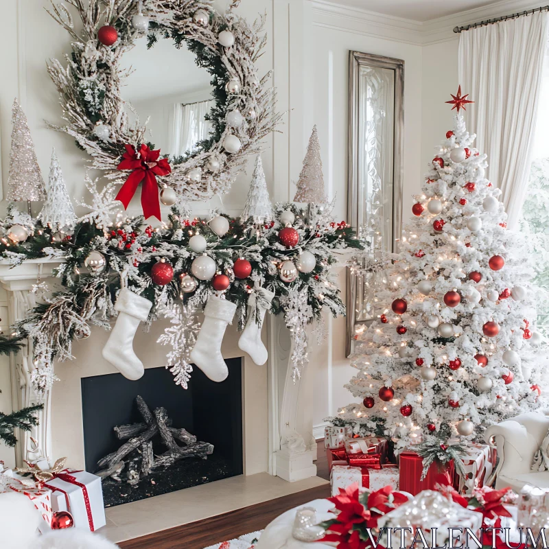 Festive Christmas Living Room Setup AI Image