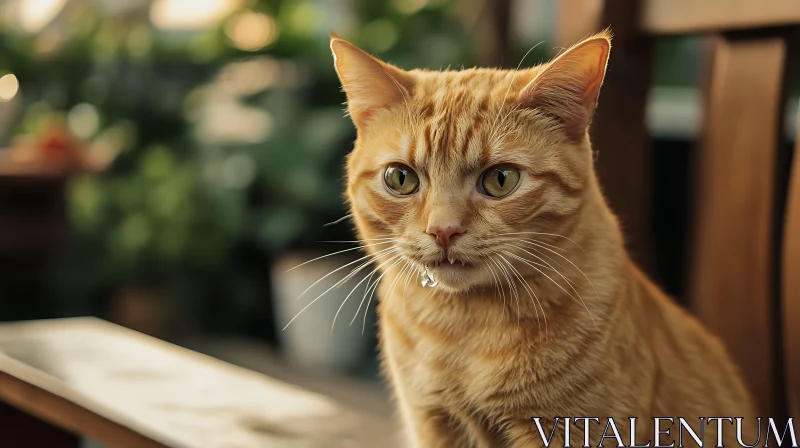 Close-Up of Ginger Cat with Green Eyes AI Image