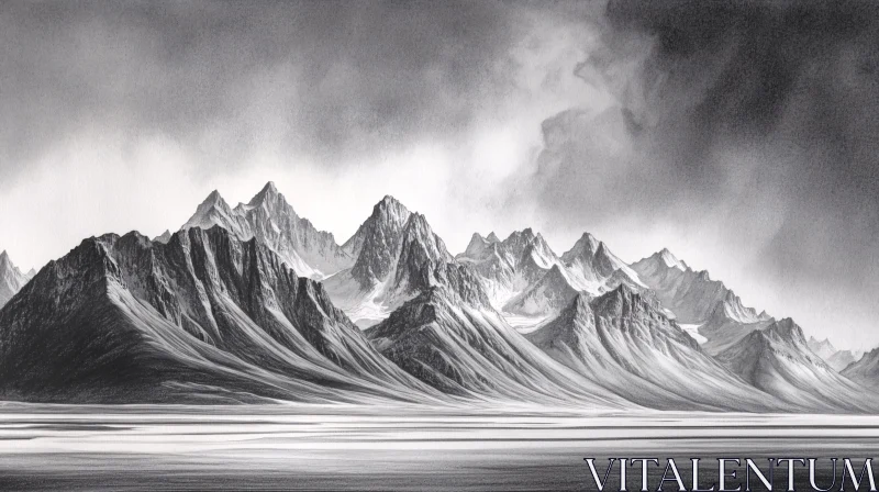 AI ART Majestic Mountain Peaks under Moody Clouds