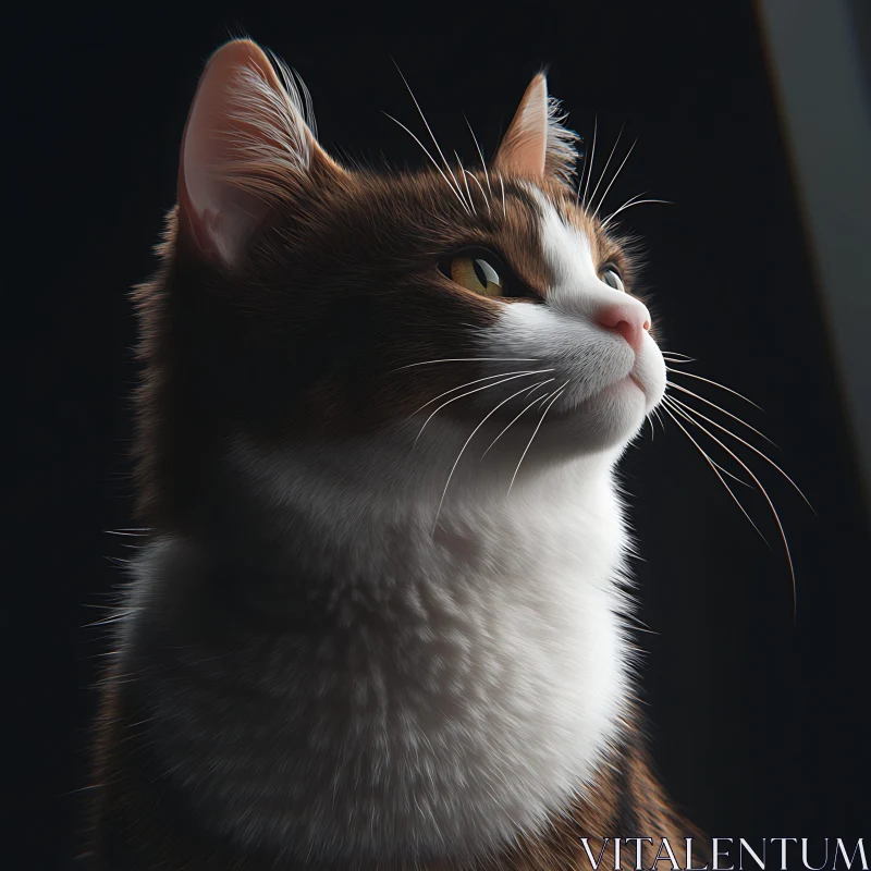 Portrait of a Domestic Cat with Bright Eyes and Whiskers AI Image