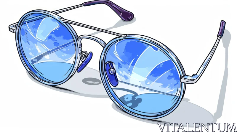 AI ART Blue Sunglasses Reflecting Sky - Abstract Art