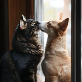 Tender Connection Between Cat and Dog