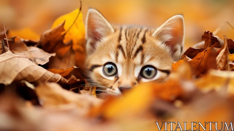 AI ART Curious Tabby Kitten in Fallen Leaves