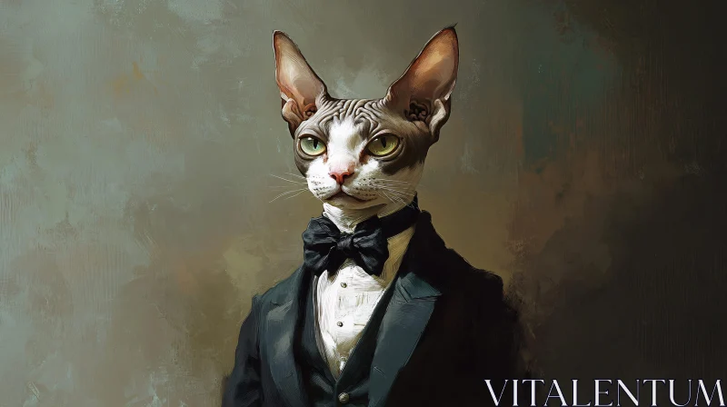 AI ART Whimsical Portrait of a Sphynx Cat in a Tuxedo