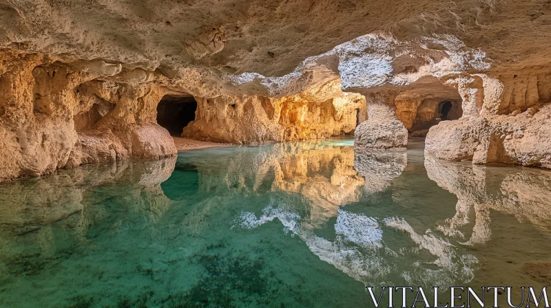 Serene Underground Cave with Clear Water Reflections AI Image