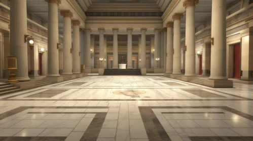 Elegant Grand Hall with Corinthian Columns and Marble Floor