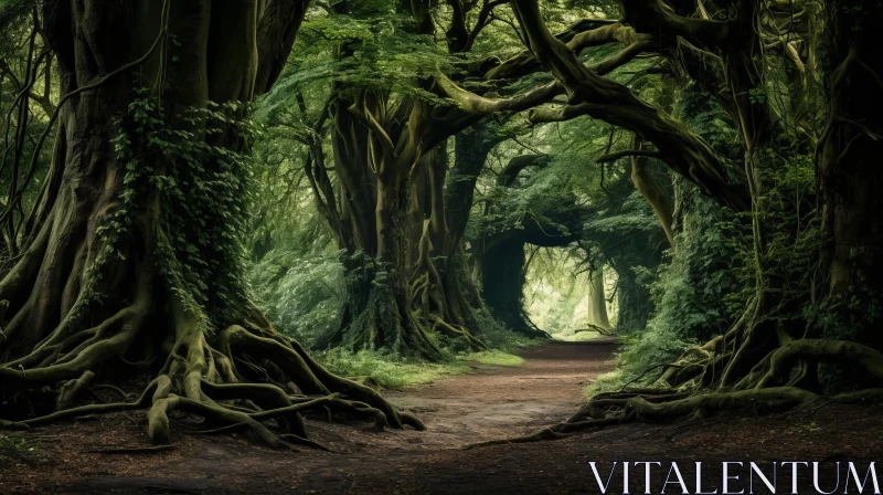Enchanting Forest Passage - A Blend of Fantasy and British Landscapes AI Image