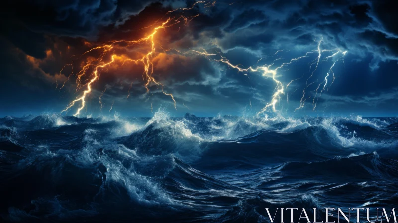 Epic Lightning Storm Over Ocean - Fantasy Stormy Seascape AI Image