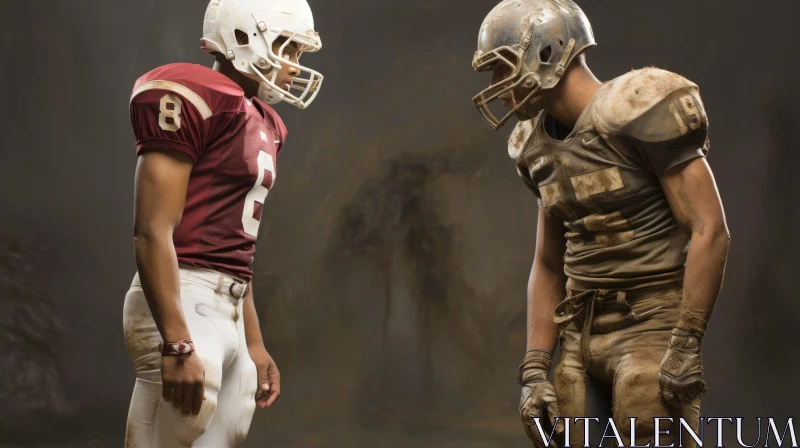 Intense Face-off: American Football Players in Uniform AI Image