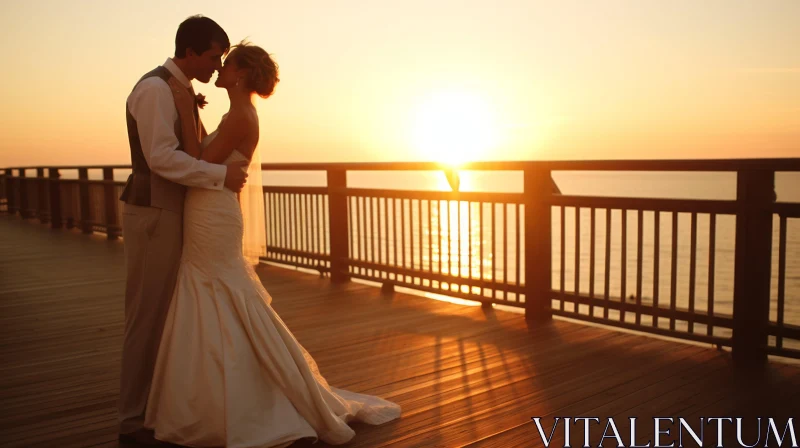 Oceanfront Wedding: A Kiss at Sunset AI Image