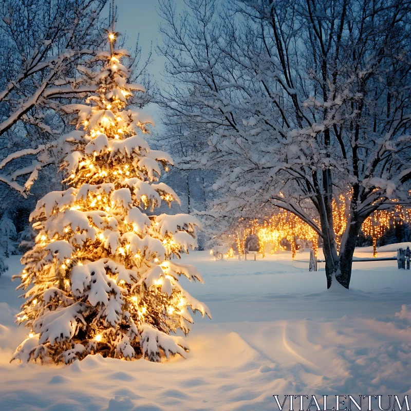 Christmas Lights in Snow AI Image