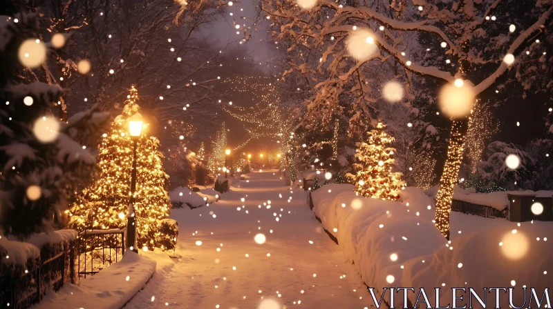 AI ART Magical Winter Pathway with Festive Decorations