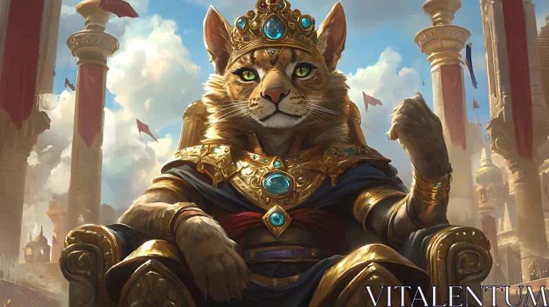 Majestic Feline Monarch on a Regal Throne AI Image