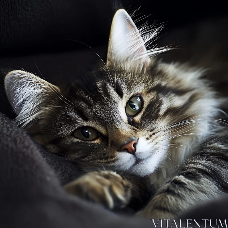 Cozy Domestic Cat with Luxurious Fur AI Image