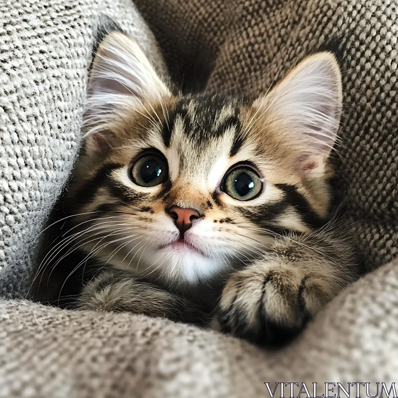 Cute Kitten Wrapped in Blanket AI Image