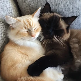 Cuddling Cats in Deep Sleep