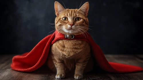 Adorable Ginger Cat Wearing Red Cape