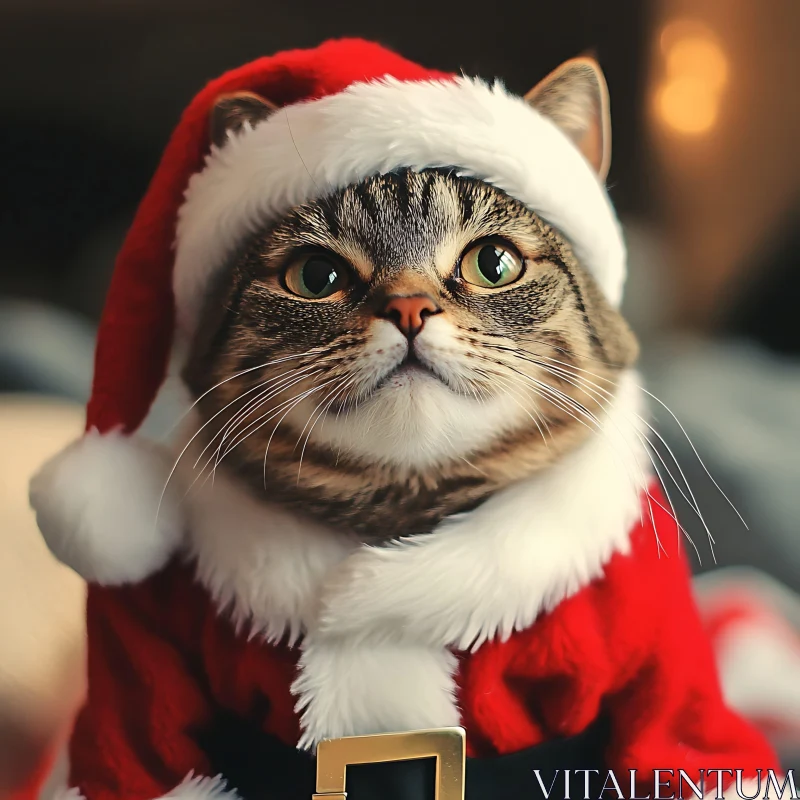 Festive Feline in Santa Claus Outfit AI Image