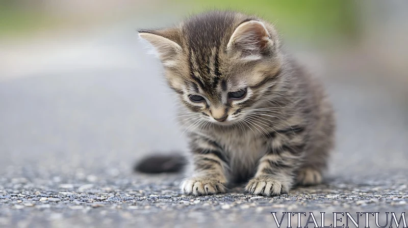 Cute Striped Kitten Resting AI Image