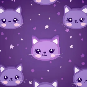 Cute Kawaii Cat Faces with Stars