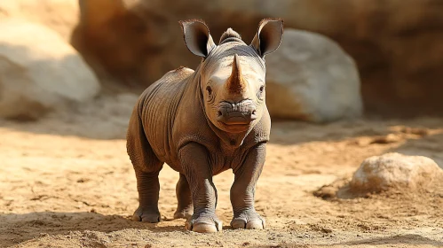 Juvenile Rhino on Sandy Terrain