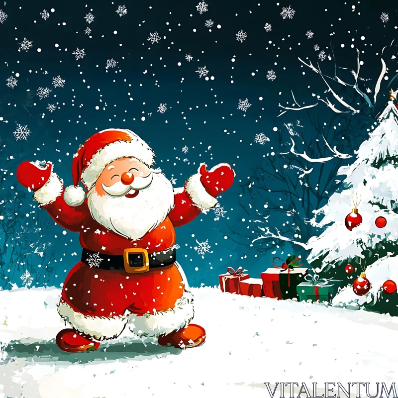 Festive Santa Claus in Snow AI Image