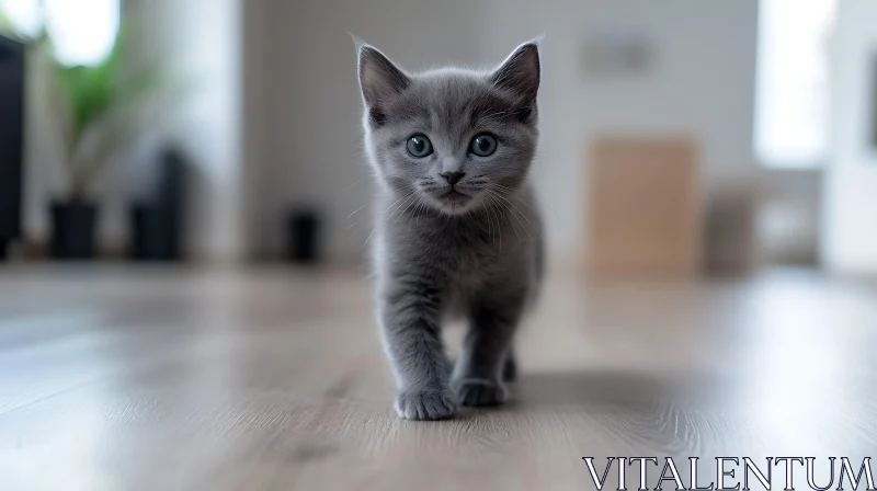 Curious Gray Kitten in Bright Room AI Image