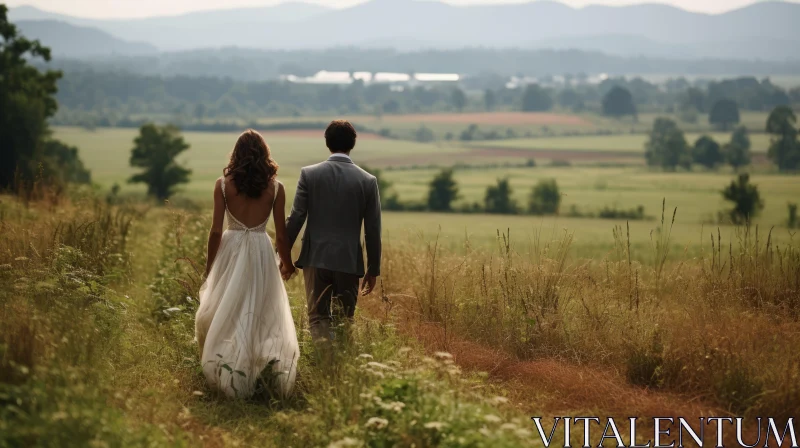 Bride and Groom in Countryside - A Moment of Serene Matrimony AI Image