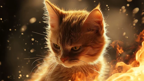 Feline Fire Portrait - Dramatic Cat Image