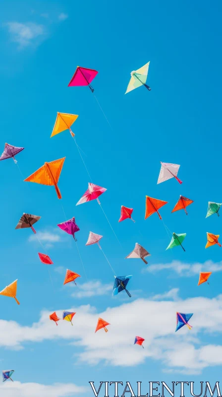 Colorful Kites Soaring in Clear Blue Sky AI Image