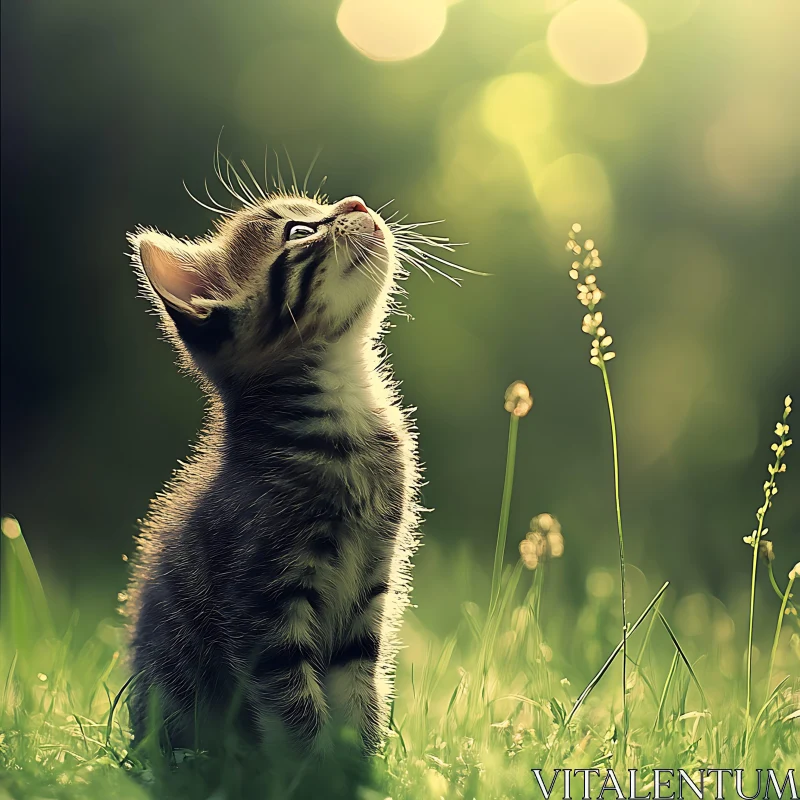 Cute Kitten Amidst Tall Grass AI Image