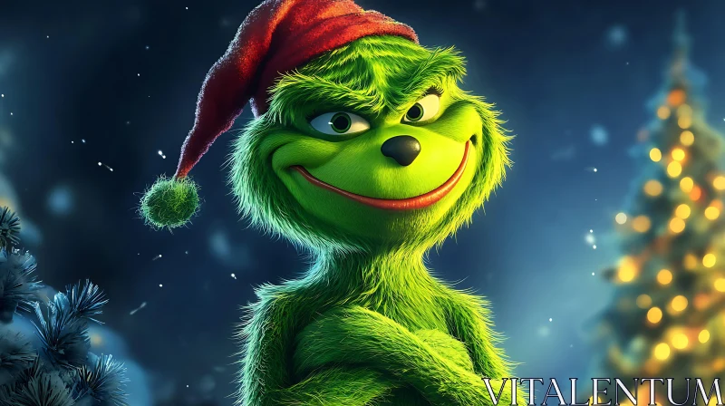 Christmas Mischief: The Grinch in a Santa Hat AI Image