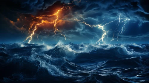 Epic Lightning Storm Over Ocean - Fantasy Stormy Seascape