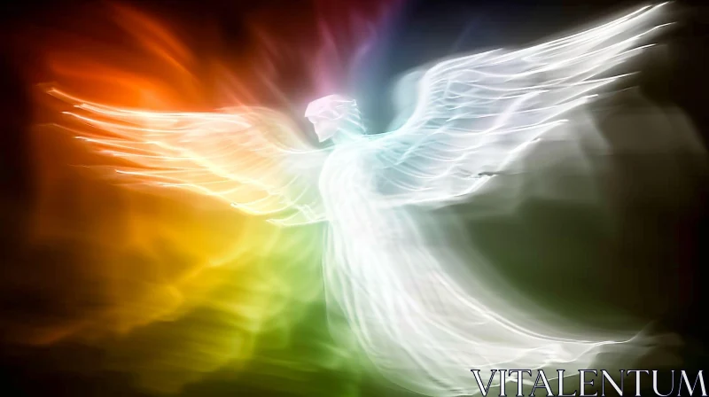 AI ART Ethereal Angel with Outstretched Wings and Rainbow Light