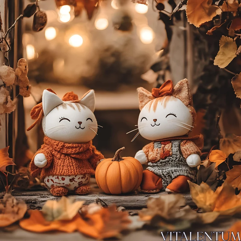 Stuffed Cats in Autumn Decor AI Image