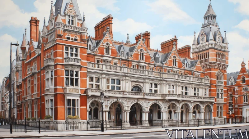 Impressive Tudor-Style Red Brick Building with Clock Tower AI Image