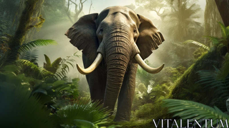 Majestic Elephant in Lush Tropical Jungle - Artwork AI Image