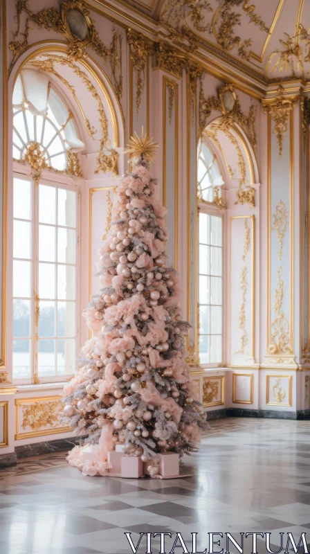 Pink Christmas Tree at a Palace: Timeless Elegance and Detailed Marine Views AI Image