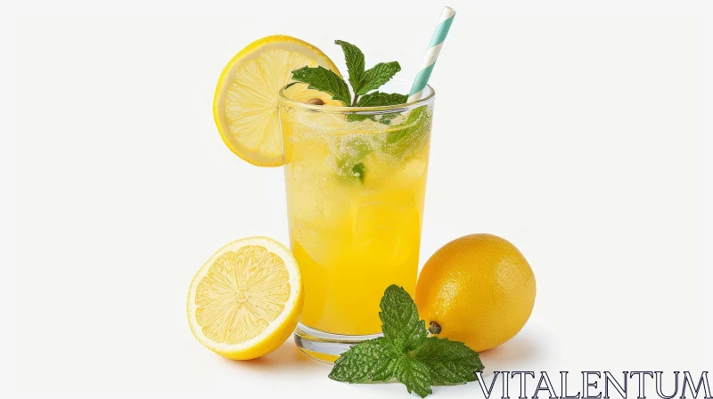 Refreshing Glass of Lemonade with Mint and Lemon Slice AI Image