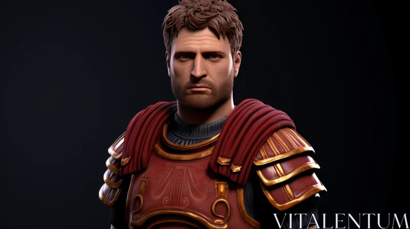 Roman Soldier 3D Rendering in Red and Gold Armor AI Image