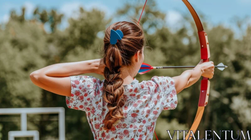 AI ART Woman Shooting Bow and Arrow in Forest