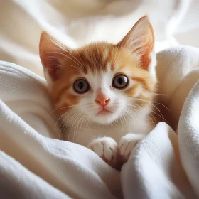 Cute Kitten Wrapped in Blankets