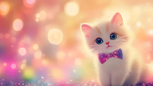Fluffy Kitten with Purple Bowtie and Bokeh Effect