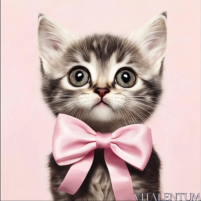 Grey Tabby Kitten with Pink Bow