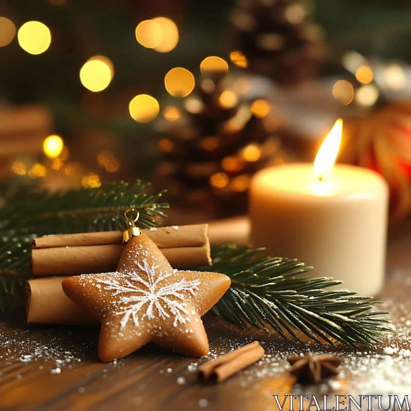 Festive Gingerbread Star and Candlelit Pine Setting